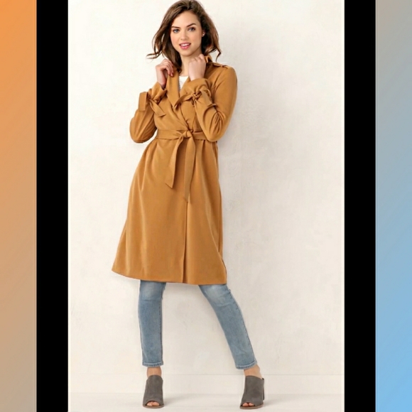 NWOT LC Lauren Conrad Bow Sleeve Trench Coat Brown - Picture 3 of 7